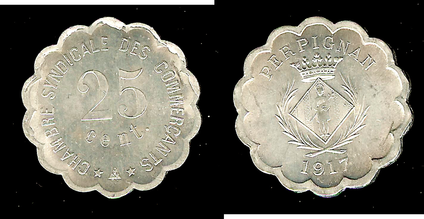 Perpignan 25 centimes 1917 Unc+